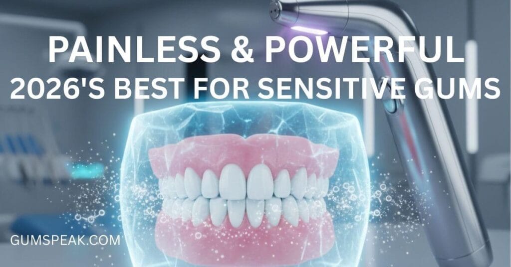 Natural and safe teeth whitening for sensitive gums using strawberries and baking soda.